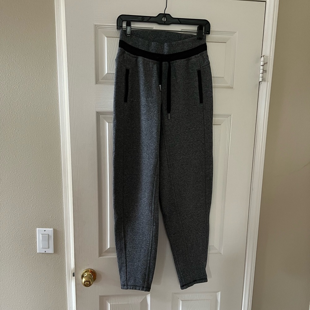 Lululemon Pant Cotton Fleece Women's 4 Heathered Black No Flaws Relax Fit